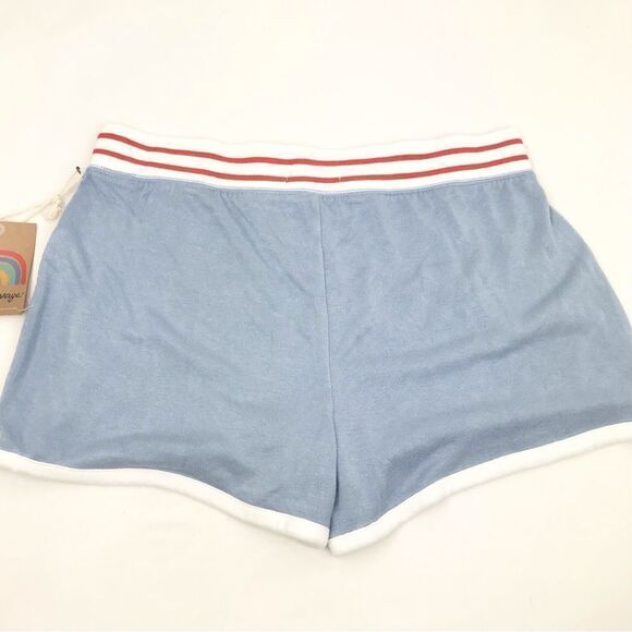 PJ Salvage Light Blue Terry Lounge Shorts with Red White Track Stripe NEW - Picture 4 of 10